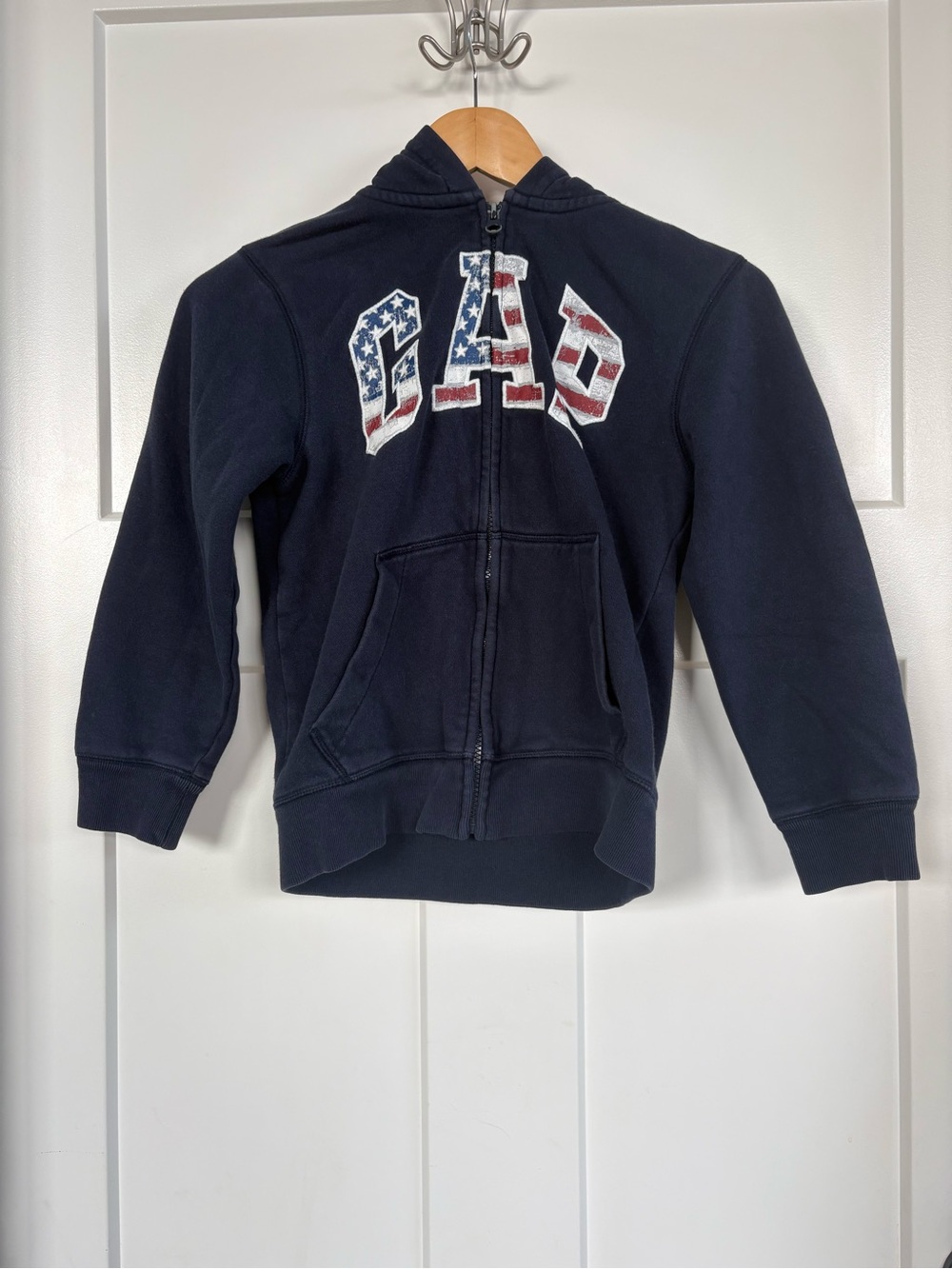 GAP Kids Navy Zip-Up Hoodie with Stars & Stripes, USA Flag Logo Gap  Size Medium